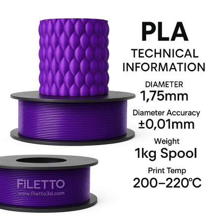 Filetto PLA+ Mor 3D Filament – 1.75mm – 1KG – AMS Uyumlu