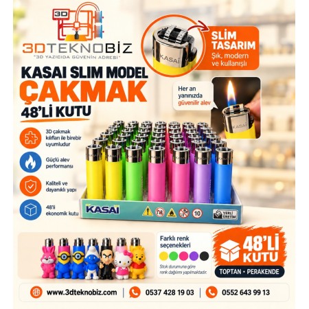 KASAİ Kasai Slim Çakmak 48 Adet – 3D Baskı Çakmak Kılıfları ile Uyumlu
